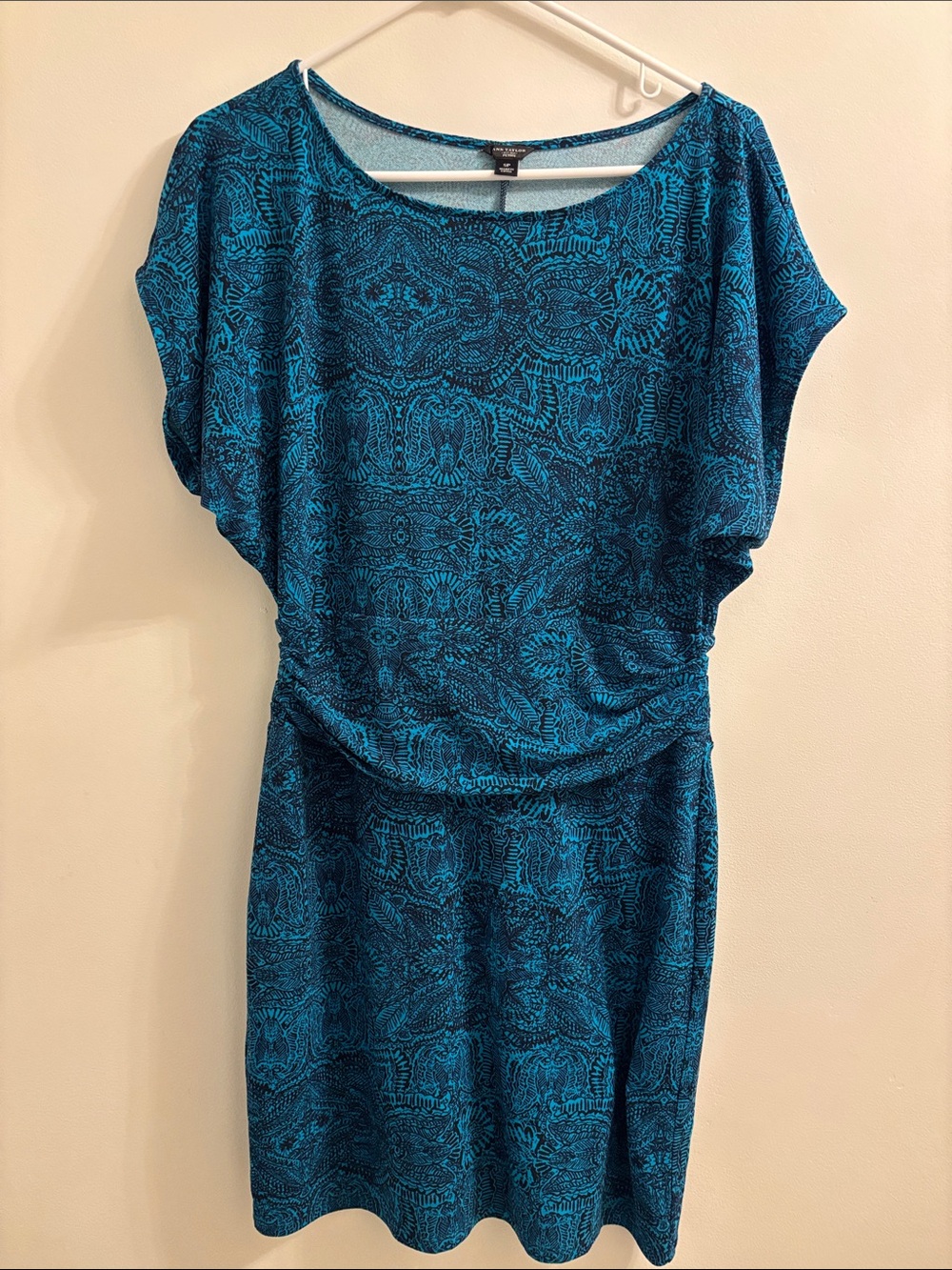 Ann Taylor Teal & Navy Blue Patterned Mini Dress
